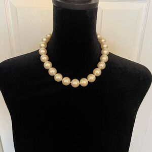 Carolee Brushed Gold Faux Pearl Choker Signed Necklace